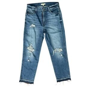 Splendid Girlfriend Jeans Light Blue Distressed Wash Dark Raw Hem Boho Size 28